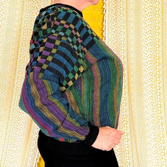 Vintage 80s Bianculli Neon Geometric Maximalist Women's Sweater Size L RARE - Picture 7 of 17